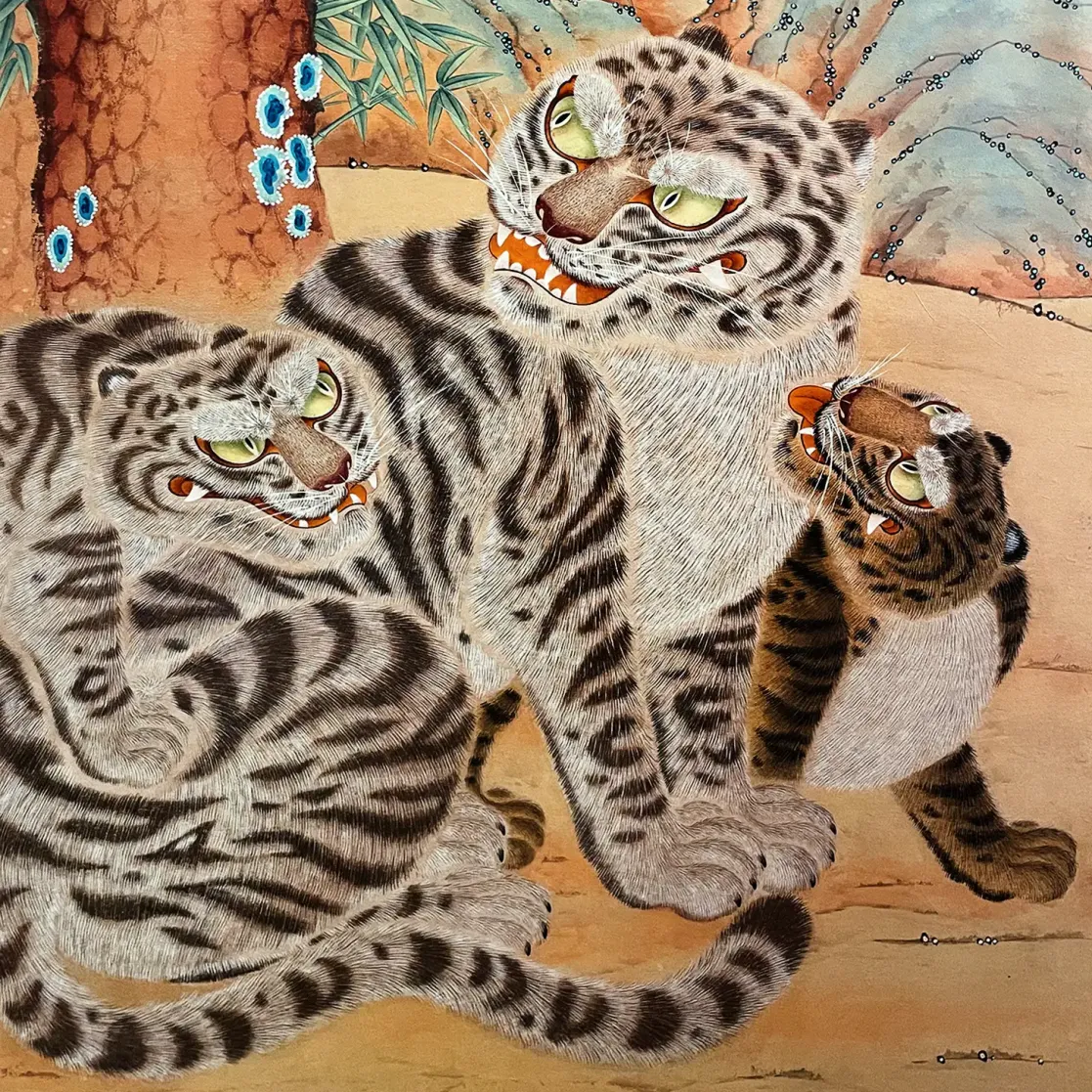 Чи Минсон — Братство тигра 2, фрагмент 5, 2011 (Складная ширма из десяти секций, бумага ханджи, пигменты, тушь)