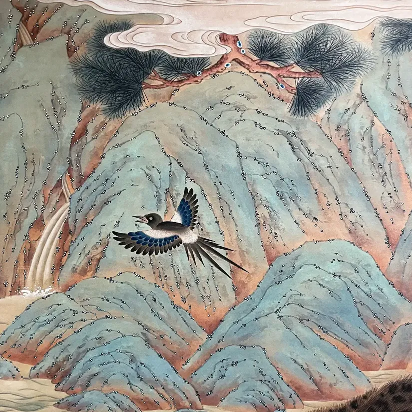 Чи Минсон — Братство тигра 2, фрагмент 7, 2011 (Складная ширма из десяти секций, бумага ханджи, пигменты, тушь)