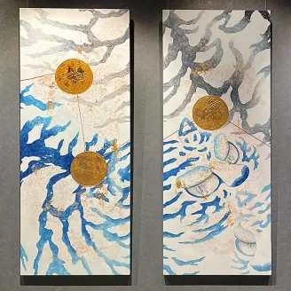 Чи Минсон — Меч четырех тигров. Полиптих, 2021 (бумага ханджи, пигменты, поталь)