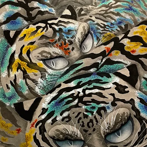 Чи Минсон — Пейзаж с хранителями, 2021 (бумага ханджи, пигменты)