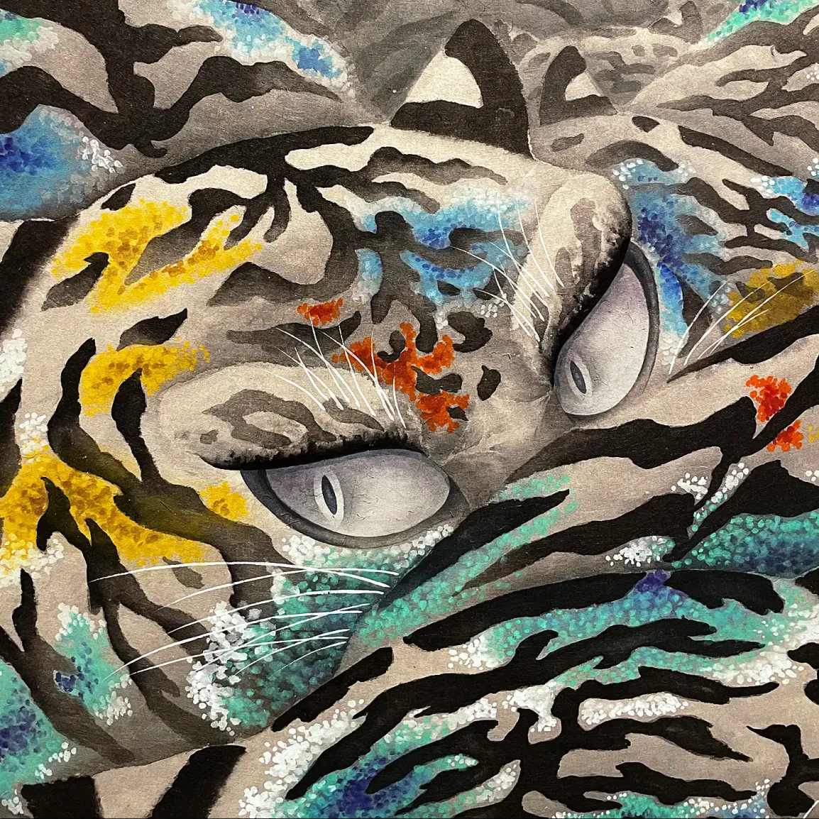 Чи Минсон — Пейзаж с хранителями, фрагмент, 2021 (бумага ханджи, пигменты)