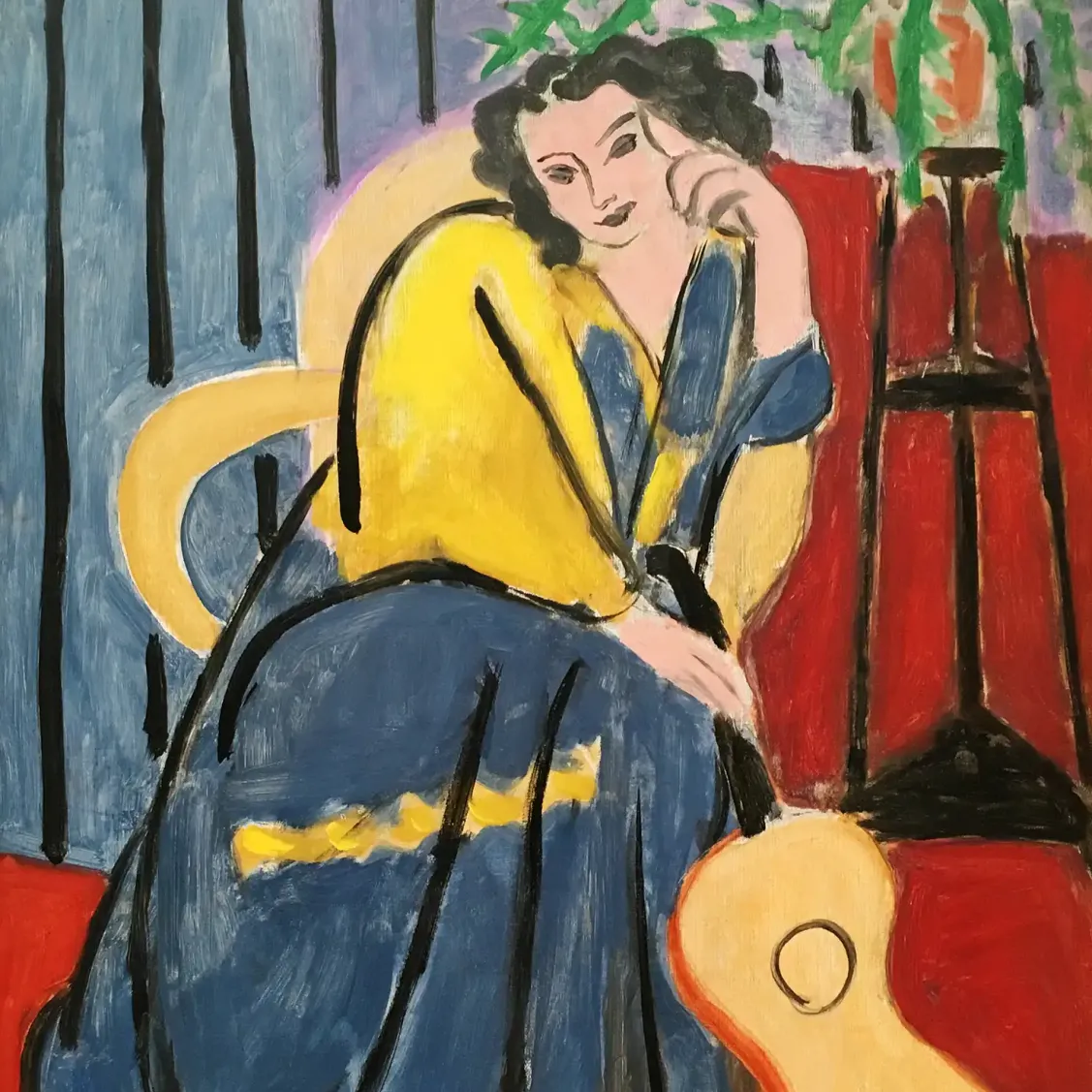 Анри Матисс — Девушка в жёлтом и синем с гитарой, 1939 (холст, масло)