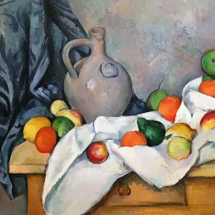 Поль Сезанн - Драпировка, кувшин, миска с фруктами, 1893-1894 (холст, масло)