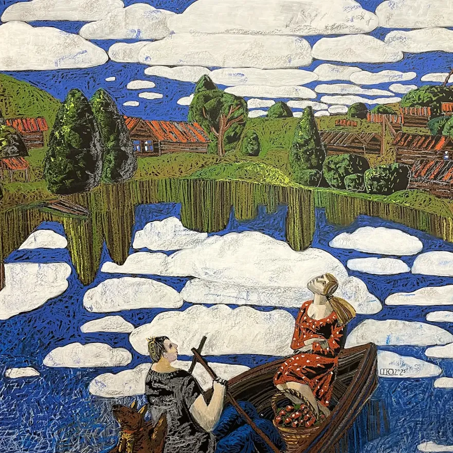 Юлия Шадрина — Небо над прудом, 2025 (бумга, смешанная техника)