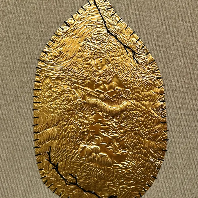 Яна Ступ — Связанные, 2024 (Гравировка по алюминию, пришитому к холсту)